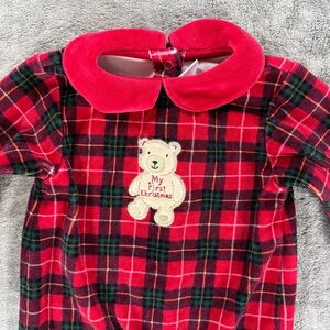 First Impressions Baby My First Christmas Tartan Plaid Velour Footed Sleeper